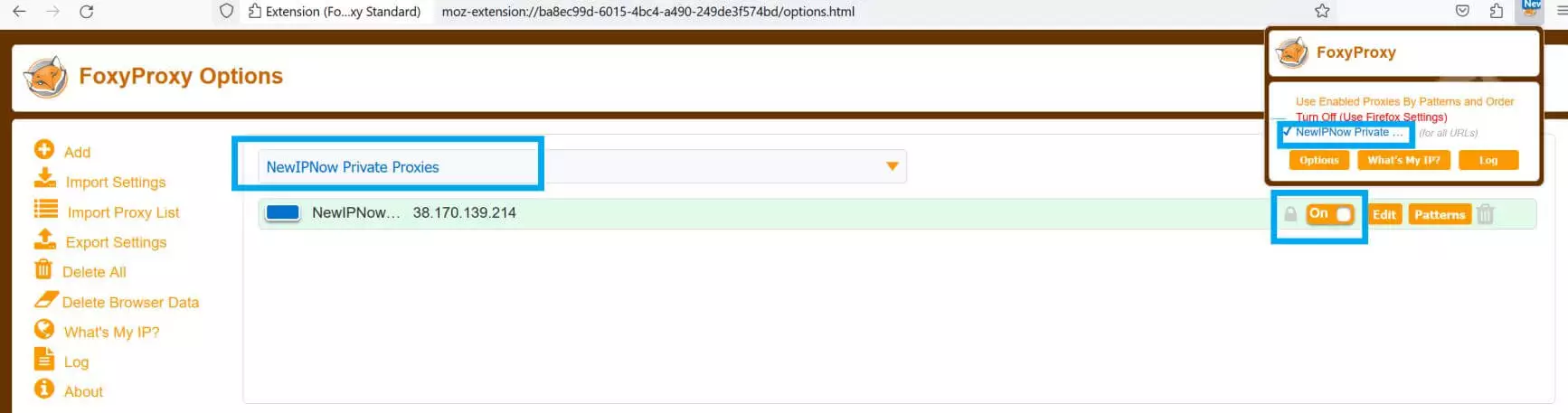 Activate Proxy Settings - Firefox FoxyProxy