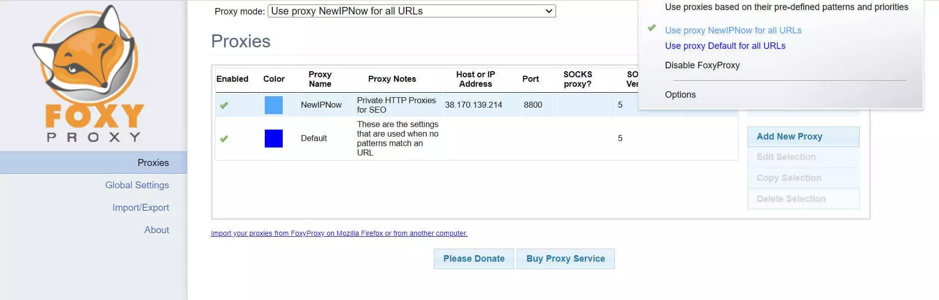 Activating New IP Now Proxies with FoxyProxy