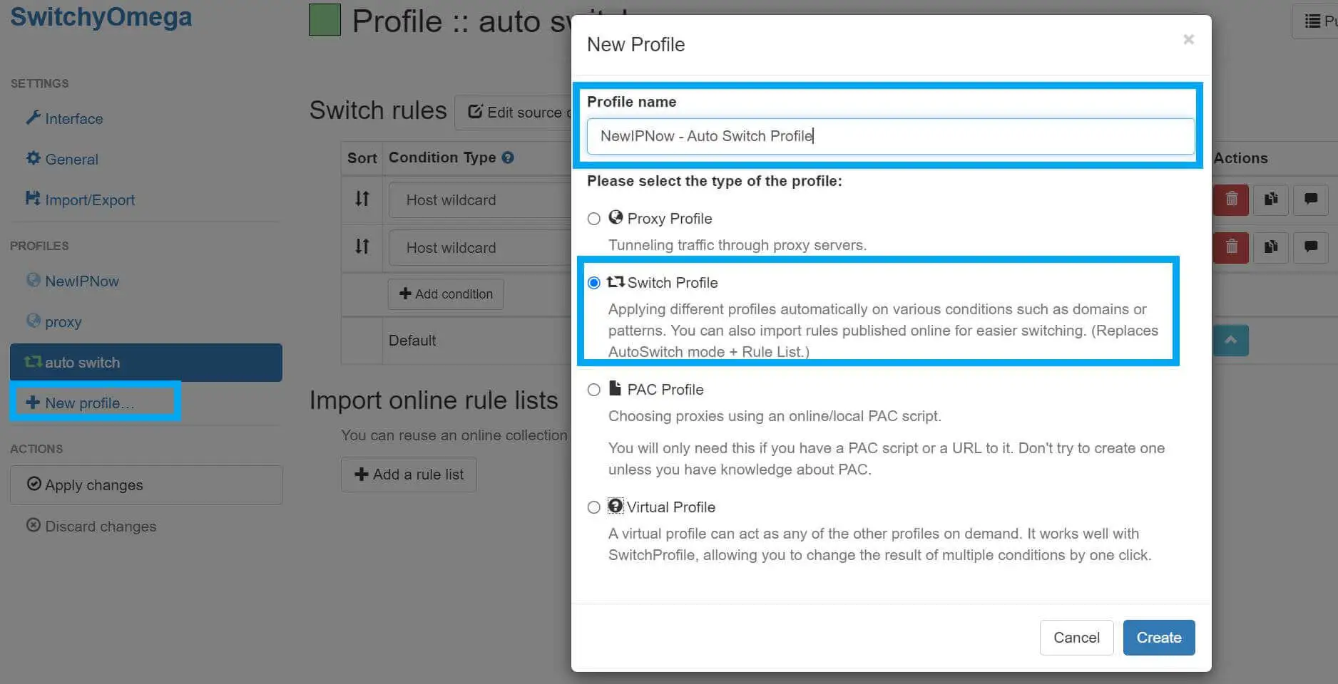 Create an Auto Switch Proxy Profile