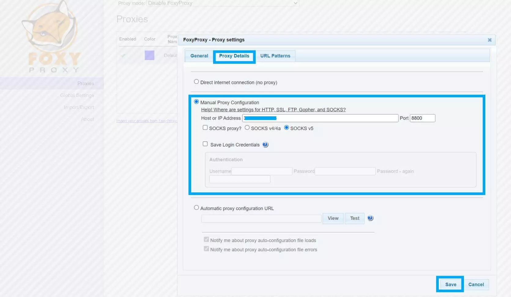 FoxyProxy  HTTP Proxies Configuration