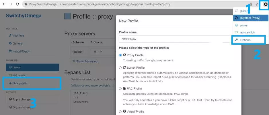 Proxy SwitchyOmega - Create New Profile