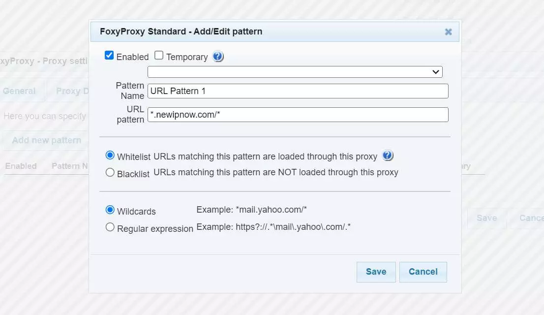 Set up URL Patterns with FoxyProxy and NewIPNow